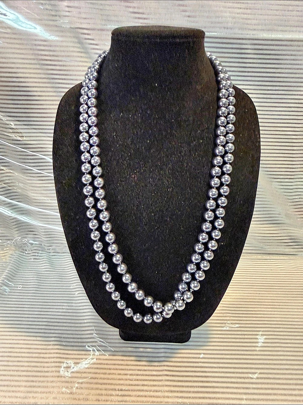 Multi-Strand Metal Beaded Necklace in Blue Like New